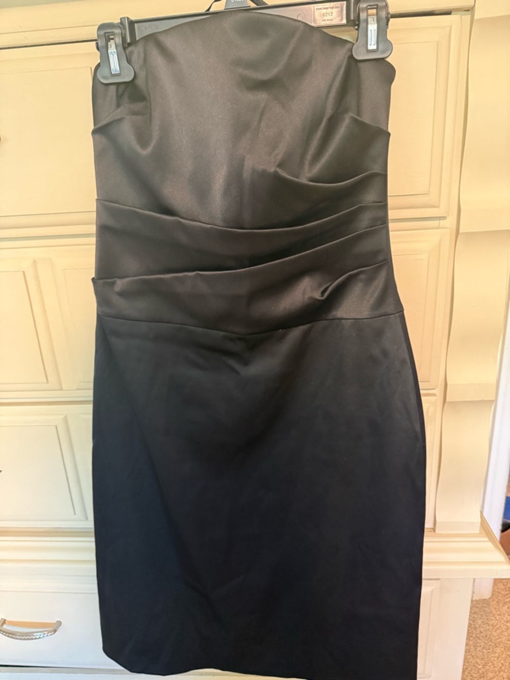 White House Black Market Strapless Black Satin Cocktail Dress